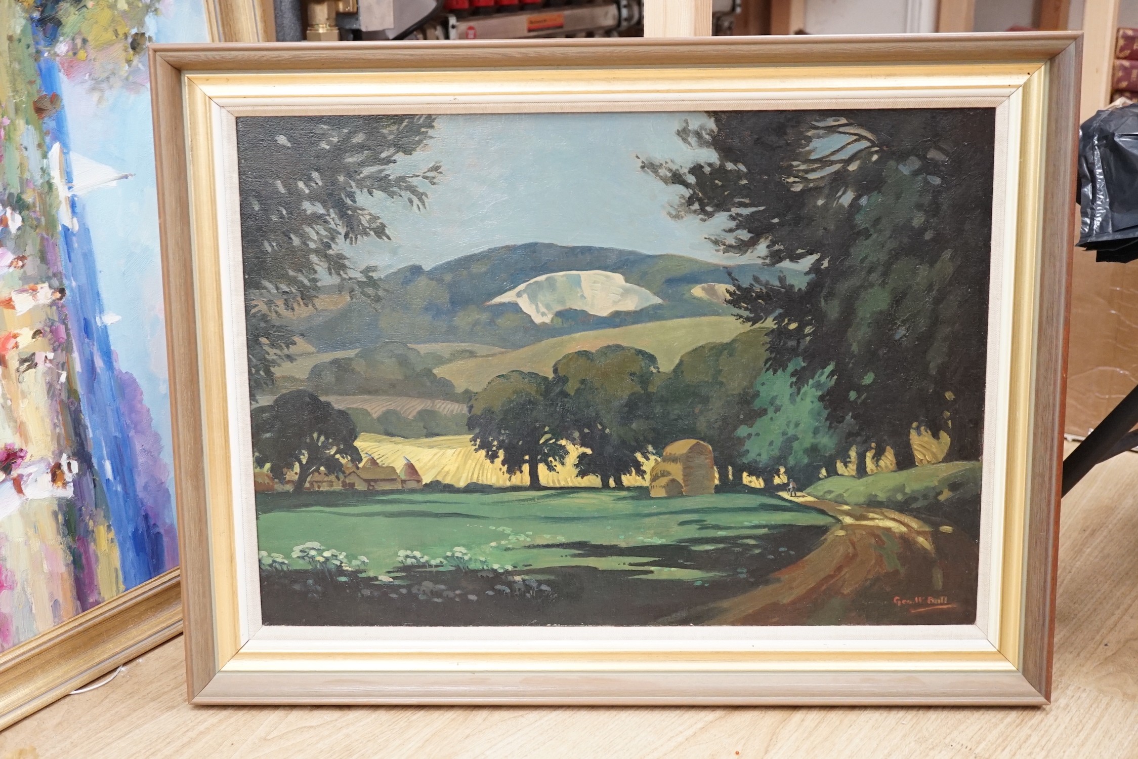 George W. Ball, oil on canvas, Landscape near Lewes, signed, 43 x 60cm